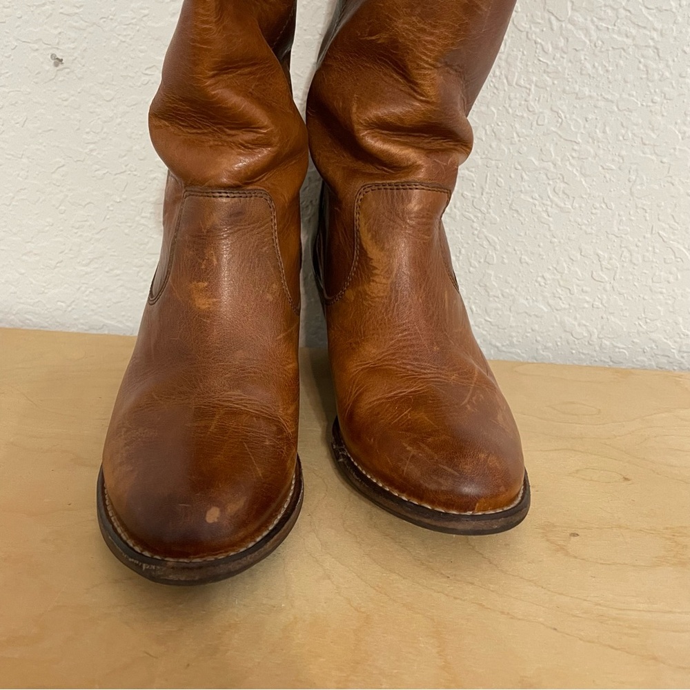 Frye Cognac Brown Leather Mid-Calf Heeled Boots - Picture 7 of 15